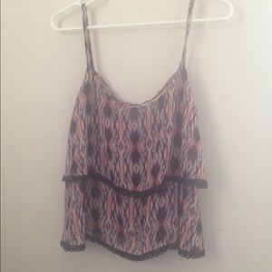 2 layered patterned crop top black lace trim